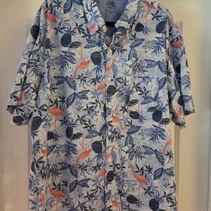 Izod Saltwater Blue and Cream Flamingo Shirt